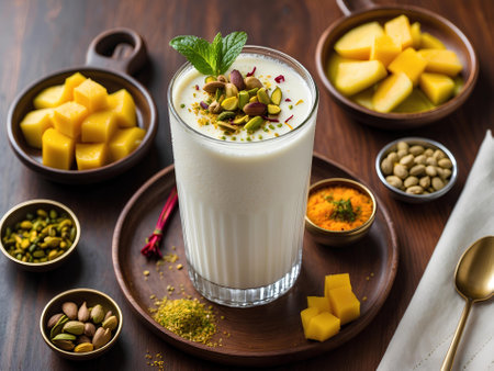 Panna Cotta / Mango Chutney is a popular Indian dessert served in a glass.の素材