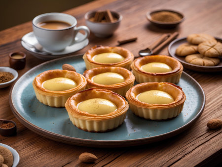 Pastel de Nata: Portugalâs Iconic Custard Tart That Blends Monastic Origins, Buttery Layers, and Caramelized Perfection into a Bite-Sized Piece of Culinary Historyの素材