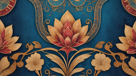 Luxury blue background with floral ornament. 3d illustration.の素材