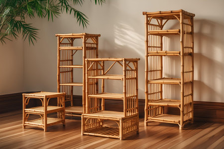 Wooden shelves in the interior of the roomの素材