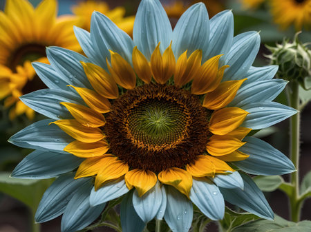 Beautiful sunflowers in the garden. Selective focus.の素材