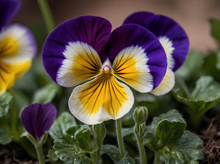 Pansy (Viola tricolor) flowers in the beautiful gardenの素材