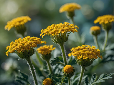 Yellow flowers of tansy (Tanacetum vulgare) in the beautiful gardenの素材
