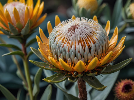 Protea flower blooming in a botanical garden in Australiaの素材