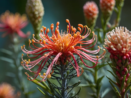 Close-up of a red chrysanthemum flower in the beautiful garden.の素材