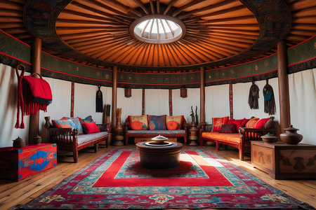 Classic & unique living room design in Mongolia. Traditional Mongolian architectureの素材
