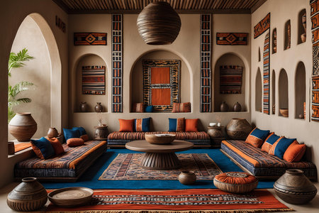 Interior of classic & unique living room design a traditional moroccan house.の素材