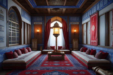 3D rendering of the classic interior of a hotel room with arabian styleの素材