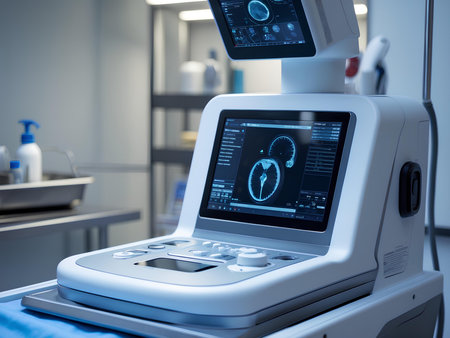 Stethoscope and sphygmomanometer on a gray backgroundの素材