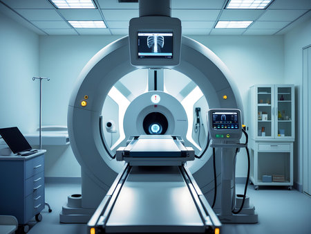 3d rendering x-ray machine in modern hospital room with medical equipmentの素材