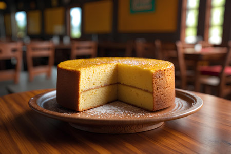 Cheesecake on a plate in coffee shop, selective focus.の素材
