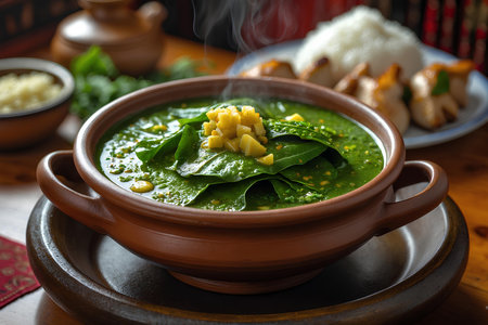 Spinach cream soup with grated parmesan and pine nutsの素材