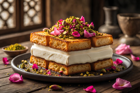 Traditional turkish dessert kadayif with pistachios and butterの素材