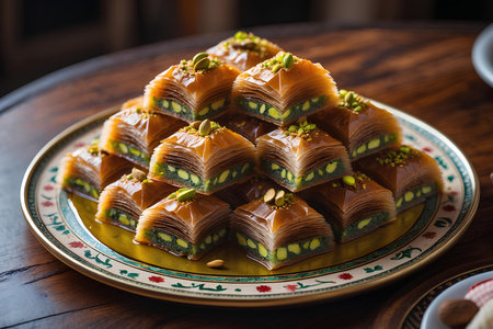 Traditional oriental dessert baklava with pistachios.の素材