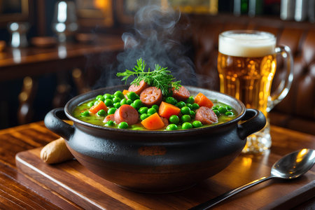 Pea soup with sausages, carrots, peas and parsleyの素材