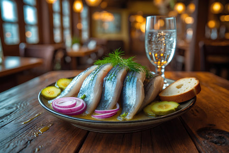 Fillet of herring with pickled cucumber, onion and breadの素材