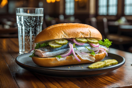 Sandwich with herring, cucumber, onion and mayonnaiseの素材