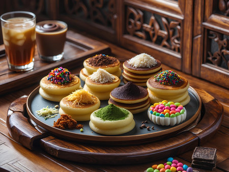 Cupcakes with chocolate and candies on a wooden background.の素材