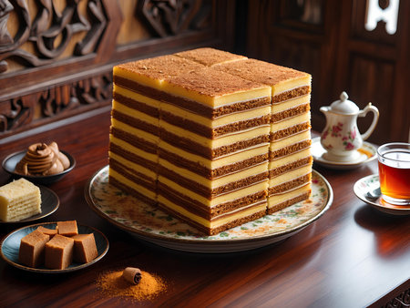 Tiramisu cake. Traditional Italian dessert. Selective focus.の素材