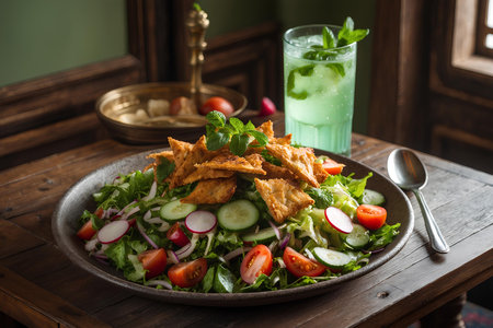 Vegetable salad with arugula, cucumber and radishの素材