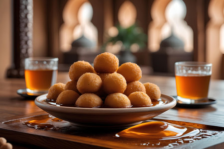 Fried Mozzarella cheese balls in a plate on a wooden tableの素材