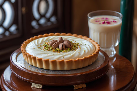 Pistachio tart with a glass of milkの素材