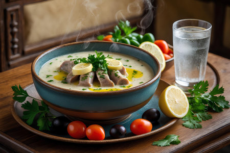 Creamy soup with salted herring, lemon and vegetablesの素材