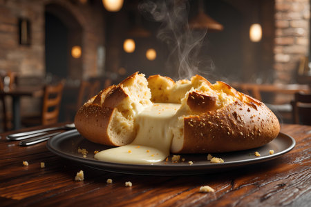 Delicious cheese buns with melted butter on plate, closeupの素材