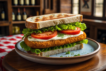 Sandwich with chicken fillet, tomato, lettuce and mayonnaiseの素材