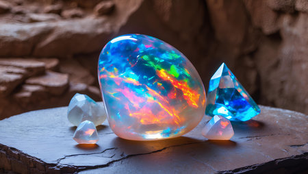 Natural gemstone with crystals on a dark background. Selective focus.の素材