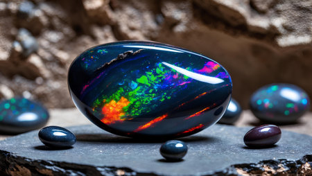 Beautiful agate on a stone background. Selective focus.の素材