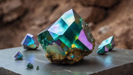 Turquoise tourmaline on a stone background.の素材