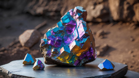 Colored crystals on a rock in the desert. Natural background.の素材