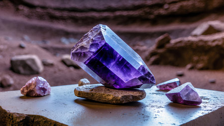 amethyst on the stone in the mine, natural background and textureの素材