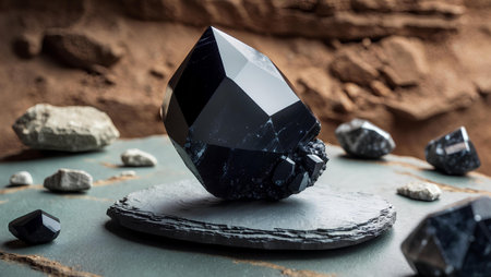 Sapphire gemstone on the stone backgroundの素材