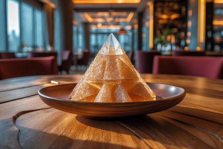 Ice cream cone on the wooden table in the restaurant, closeupの素材