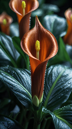 Close up of beautiful Calla lily flower with water drops.の素材