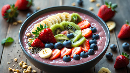 Smoothie bowl with strawberry, blueberry, kiwi and bananaの素材