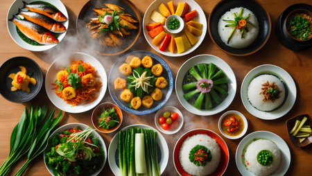 Korean traditional food. Top view of korean traditional food.の素材