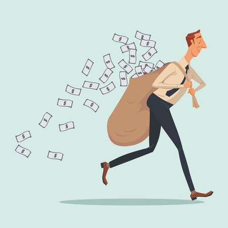 Businessman in casual carrying heavy money bag business concepts,vector illustration.のイラスト素材