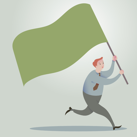 Business man running forward with waving flags.のイラスト素材