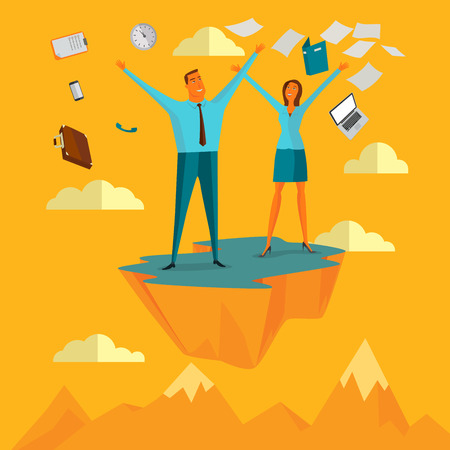 Businessman in the sky position be happy for worked successfully business concepts,vector illustration.のイラスト素材