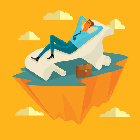 Businessman in the sky position Sleep on a long sheet of paper in peace for any spiritual and inner peace business concepts,vector illustration.のイラスト素材