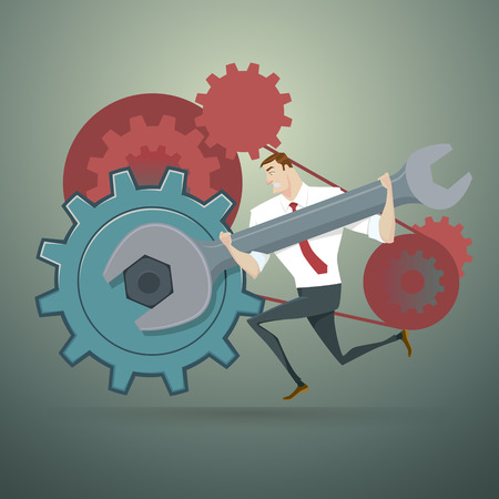 Businessman with wrench and cogs. Illustration.のイラスト素材