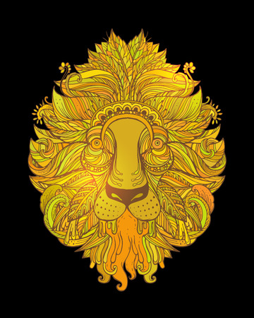 Hand drawn Ornamental Tattoo Lion Head. Highly Detailed Abstract Isolated.のイラスト素材