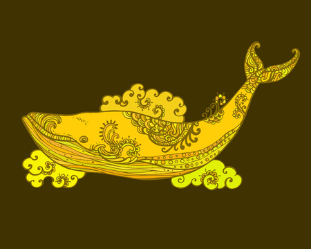 Hand Drawn abstract vector illustration isolated design element. Zentangle stylized Sea Shark and Whale. Sketch for tattoo design or makhenda. Sea art collection.のイラスト素材