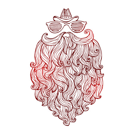 Hand drawn of long beard and mustache with curly flow. Vector illustration graffiti perfect funny doodle stylized.のイラスト素材