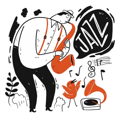 A man playing music. Collection of hand drawn, Vector illustration in sketch doodle style.のイラスト素材