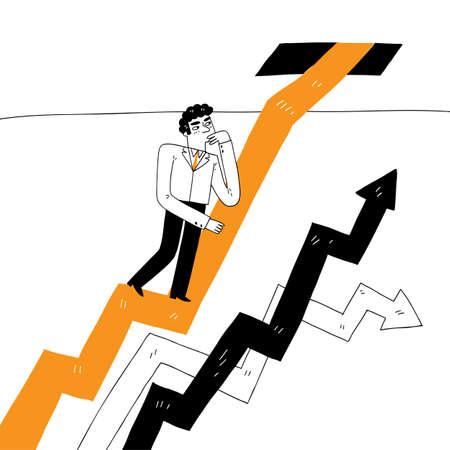 Businessman climbing graph line, business concept, success, challenge, riskのイラスト素材