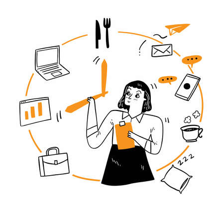 Time management concept. Hand drawn vector illustration doodle style.のイラスト素材